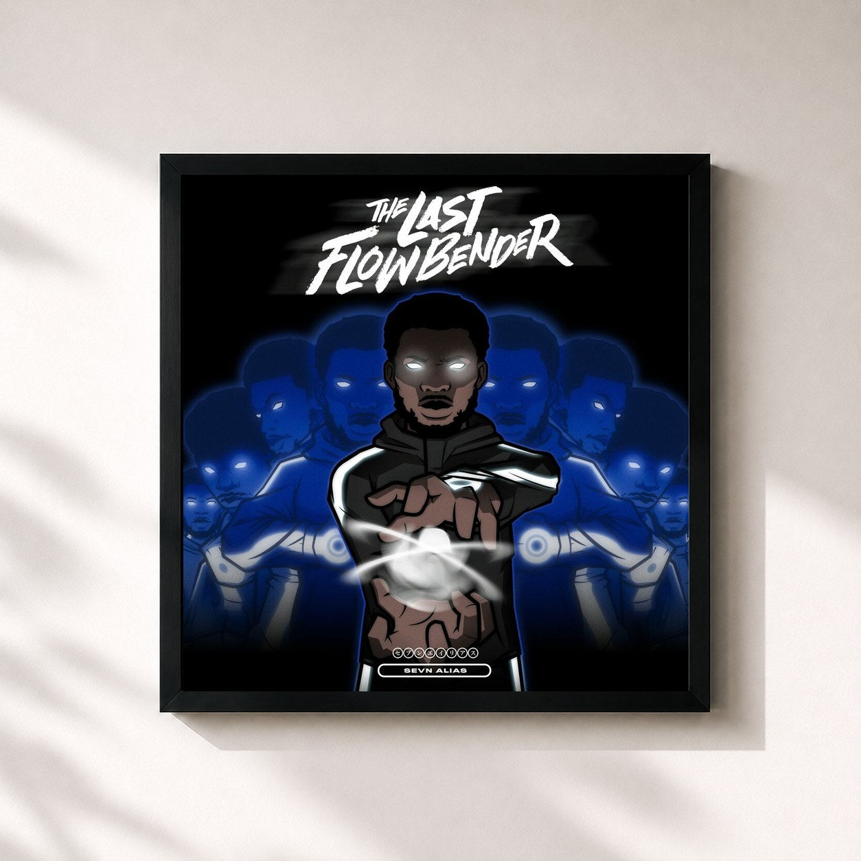 #noir Tableau carré de l'album The Last Flowbender de Sevn Alias, cadre noir 32x32 cm