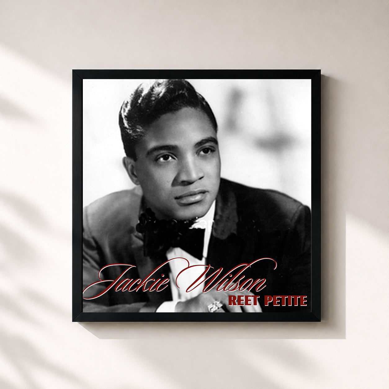 #noir Tableau carré de l'album Reet Petite de Jackie Wilson, cadre noir 32x32 cm