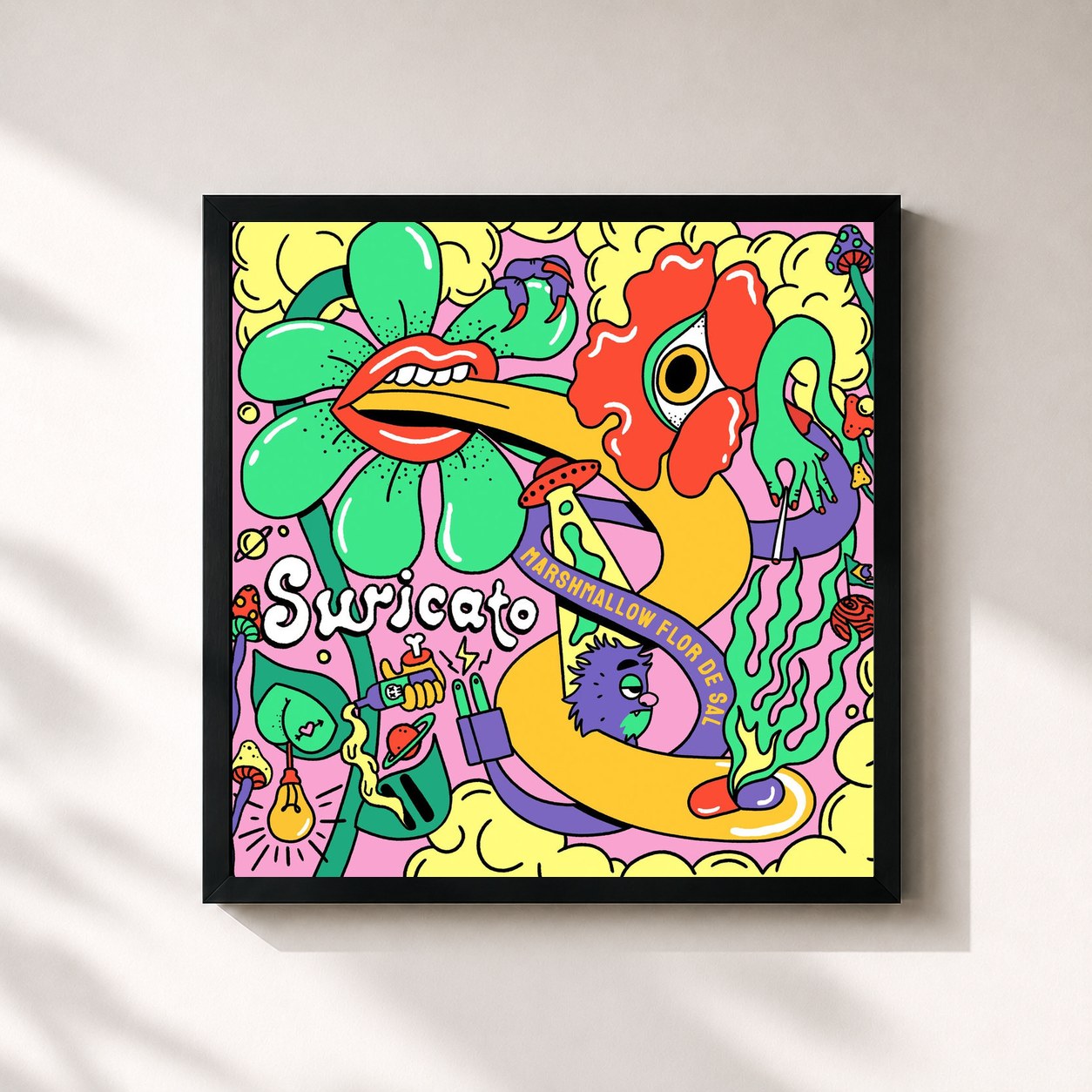 #noir Tableau carré de l'album Marshmallow Flor De Sal (Deluxe) de Suricato, cadre noir 32x32 cm