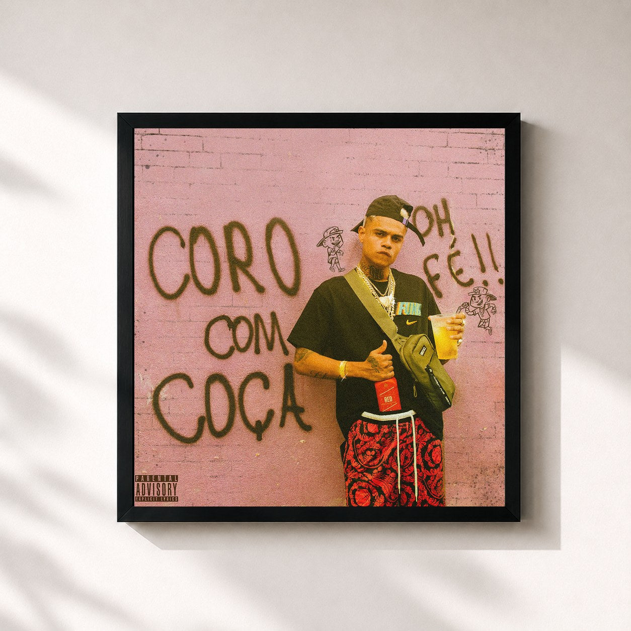 #noir Tableau carré de l'album CORO COM COÇA de MC Cabelinho, cadre noir 32x32 cm
