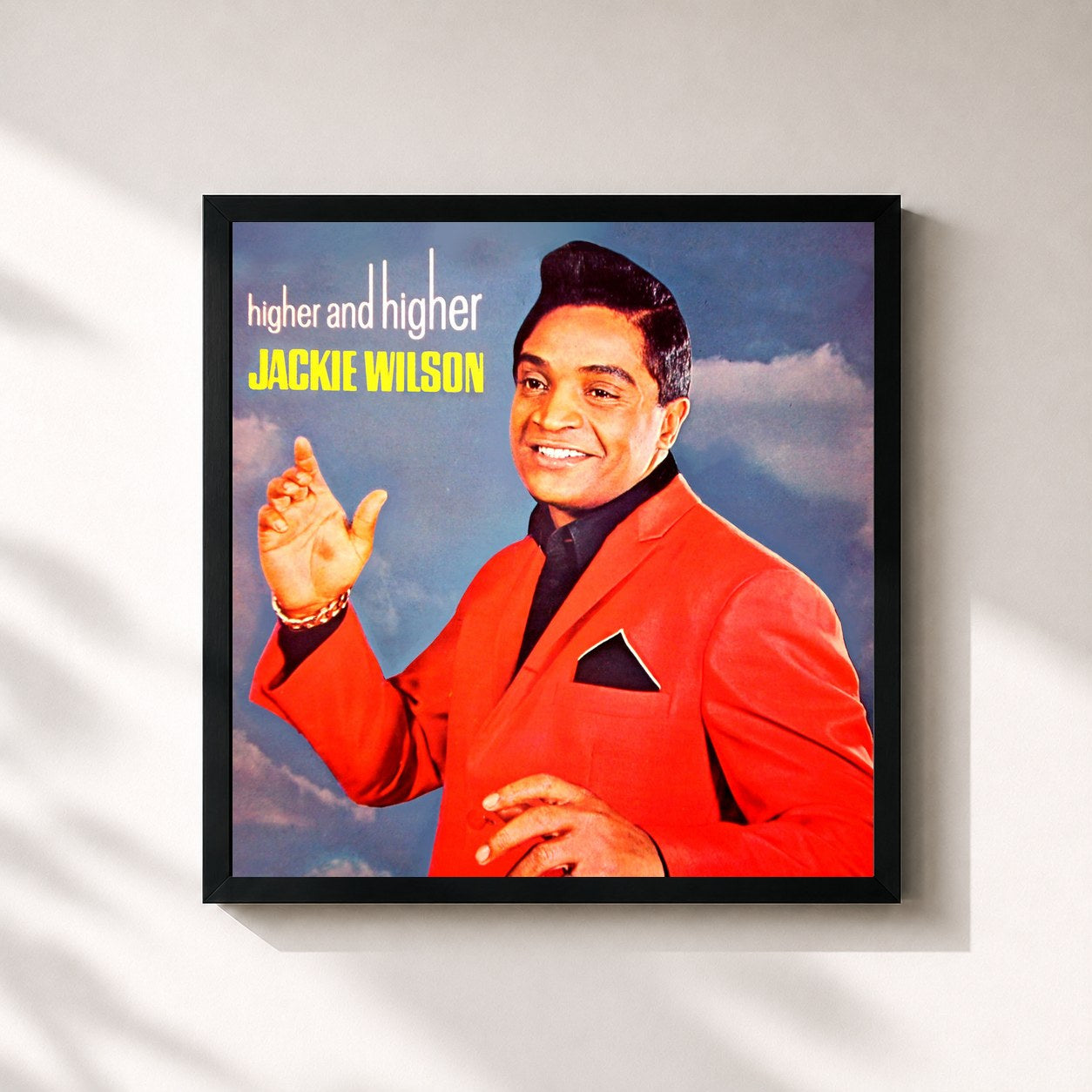 #noir Tableau carré de l'album Higher & Higher de Jackie Wilson, cadre noir 32x32 cm
