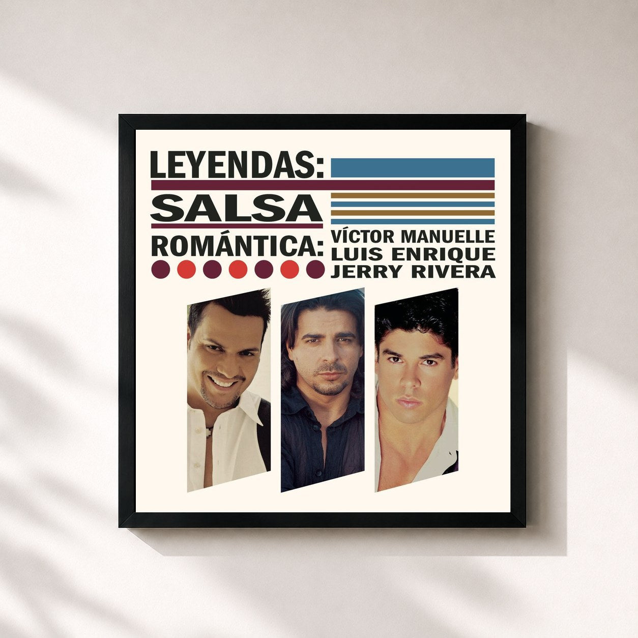 #noir Tableau carré de l'album Leyendas: Salsa Romántica de Victor Manuelle, cadre noir 32x32 cm