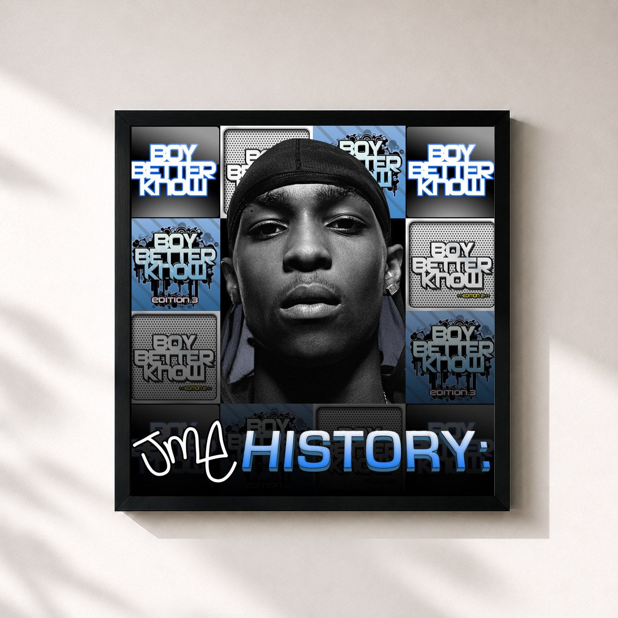 #noir Tableau carré de l'album History: de JME, cadre noir 32x32 cm