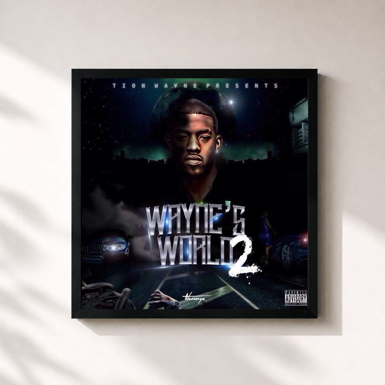 #noir Tableau carré de l'album Wayne's World 2 - Mixtape de Tion Wayne, cadre noir 32x32 cm