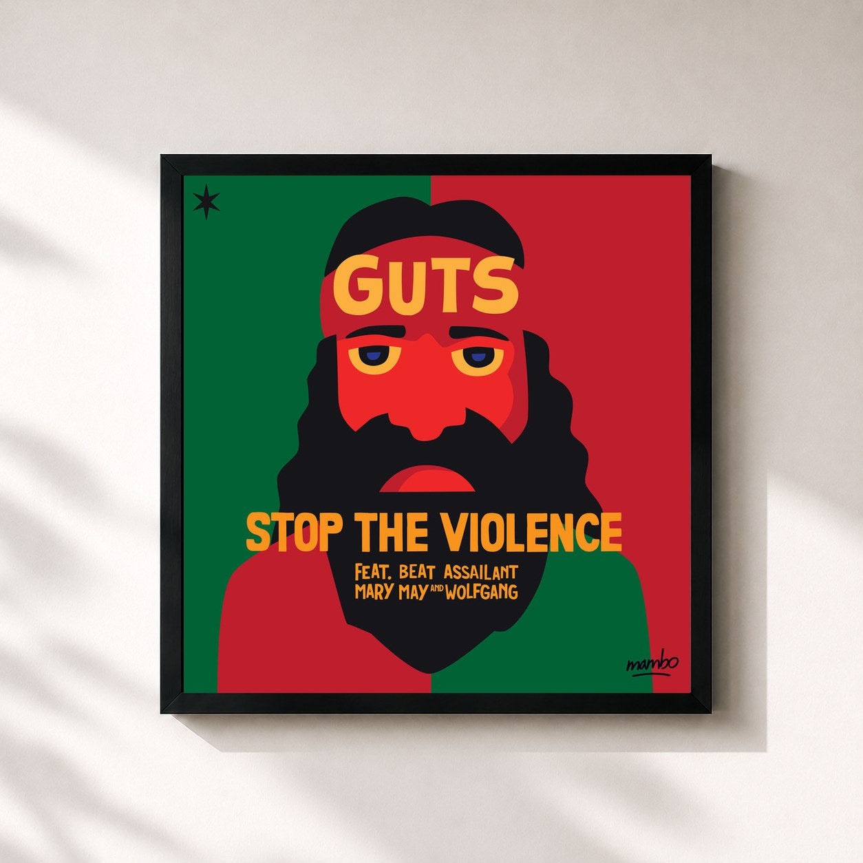 #noir Tableau carré de l'album Stop the Violence de Guts, cadre noir 32x32 cm