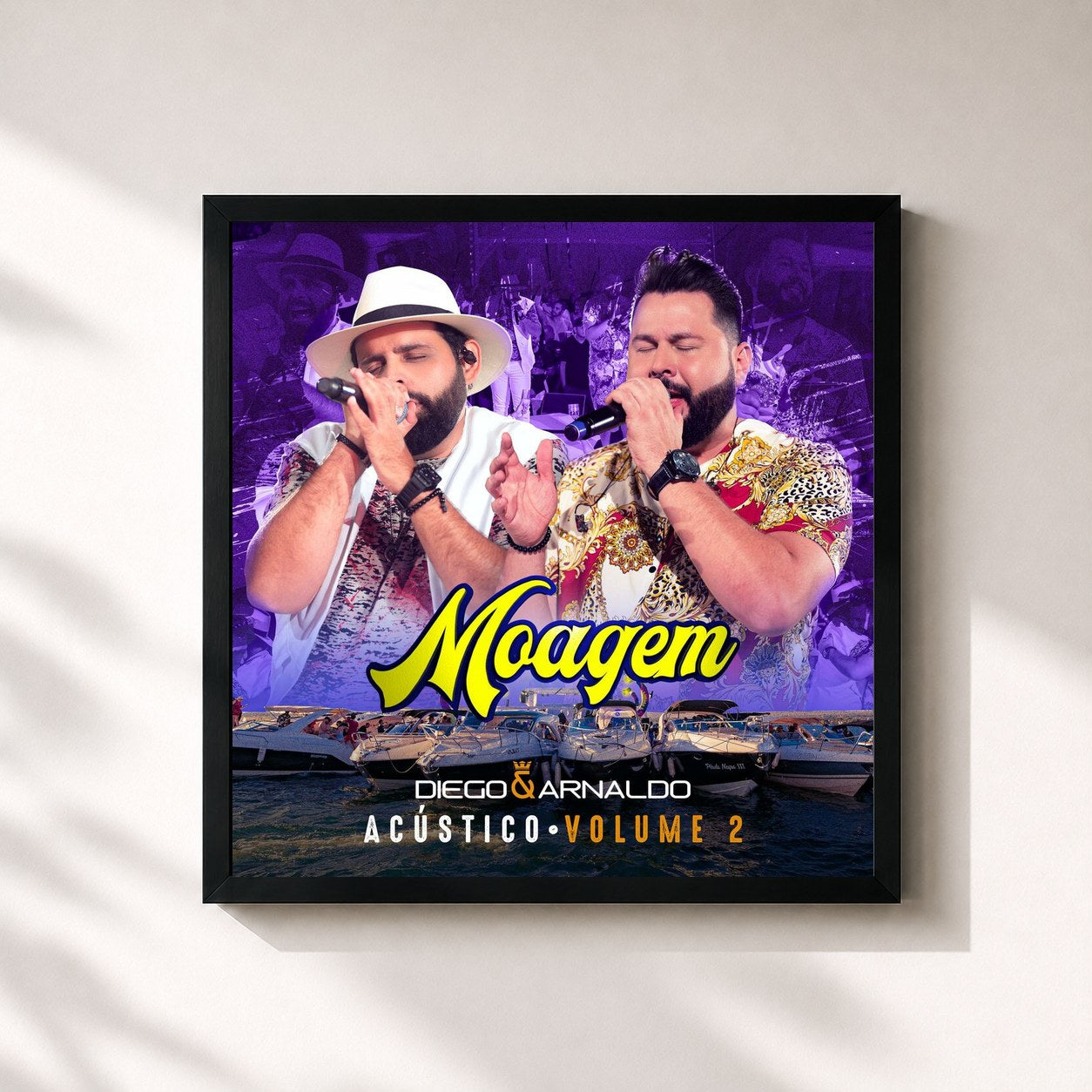 #noir Tableau carré de l'album Moagem Acústico Vol. 2 de Diego & Arnaldo, cadre noir 32x32 cm