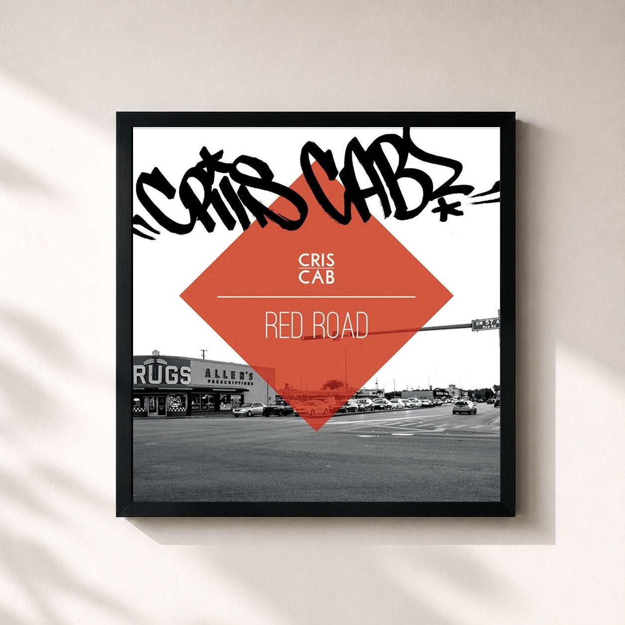 #noir Tableau carré de l'album Red Road de Cris Cab, cadre noir 32x32 cm