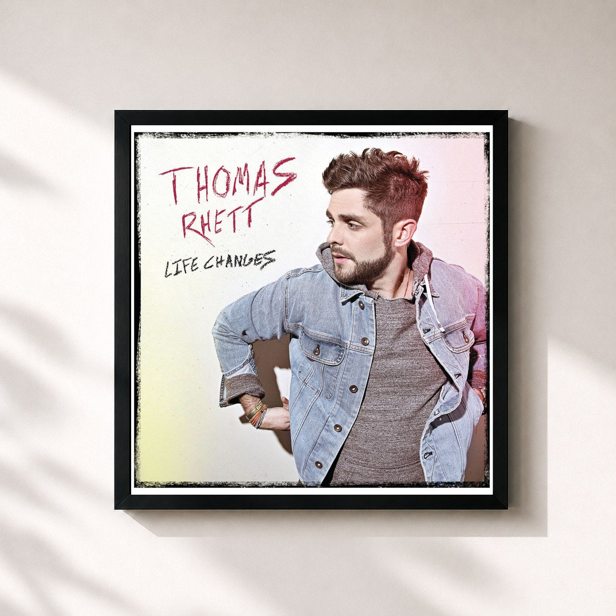 #noir Tableau carré de l'album Life Changes de Thomas Rhett, cadre noir 32x32 cm