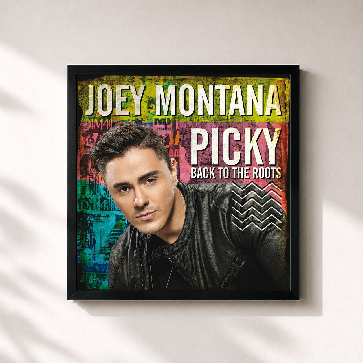 #noir Tableau carré de l'album Picky Back To The Roots de Joey Montana, cadre noir 32x32 cm