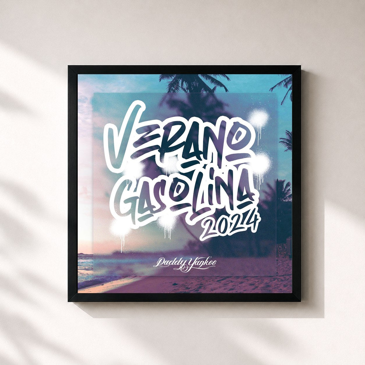 #noir Tableau carré de l'album VERANO GASOLINA 2024 de Daddy Yankee, cadre noir 32x32 cm