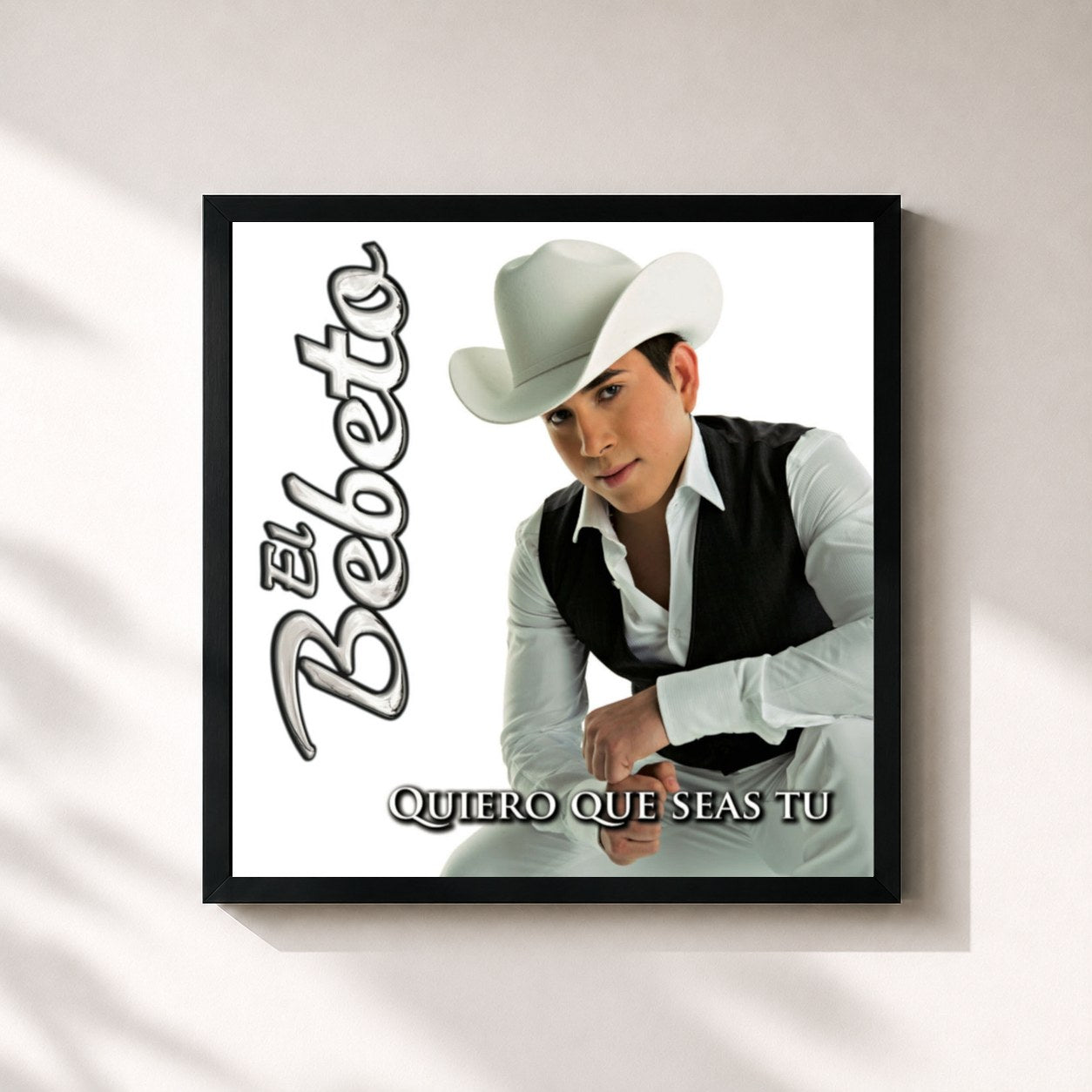 #noir Tableau carré de l'album Quiero Que Seas Tú de El Bebeto, cadre noir 32x32 cm