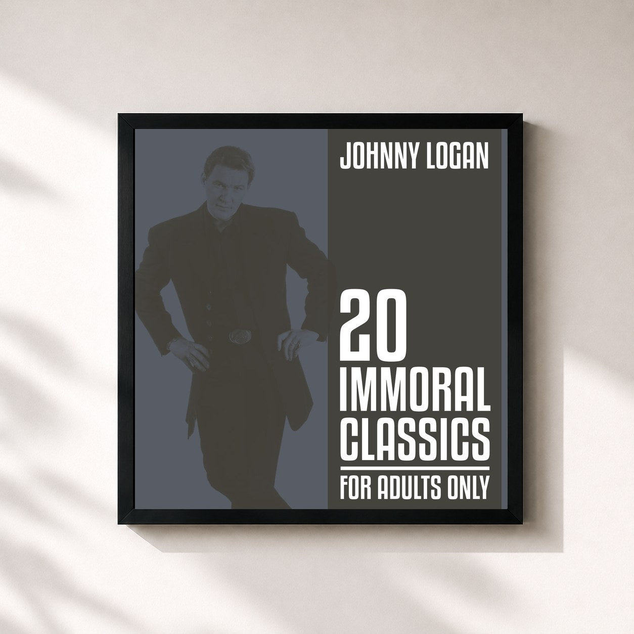 #noir Tableau carré de l'album 20 Immoral Classics - For Adults Only de Johnny Logan, cadre noir 32x32 cm