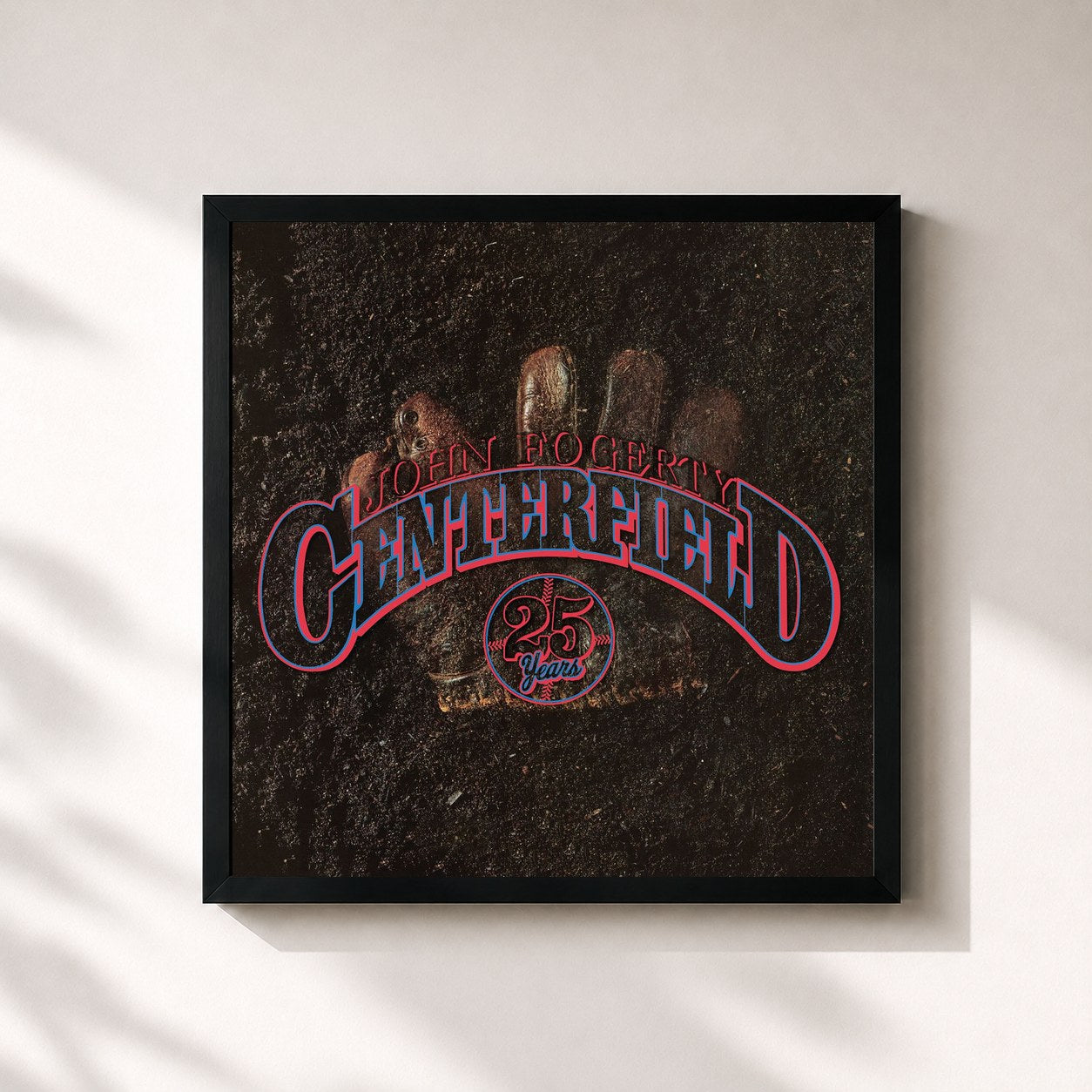 #noir Tableau carré de l'album Centerfield (25th Anniversary) de John Fogerty, cadre noir 32x32 cm