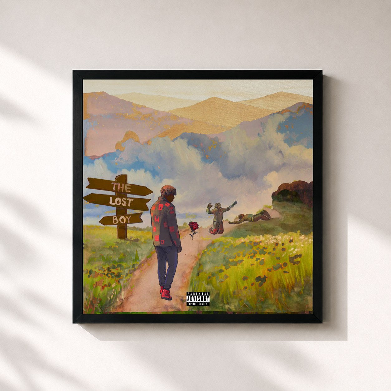 #noir Tableau carré de l'album The Lost Boy de Cordae, cadre noir 32x32 cm