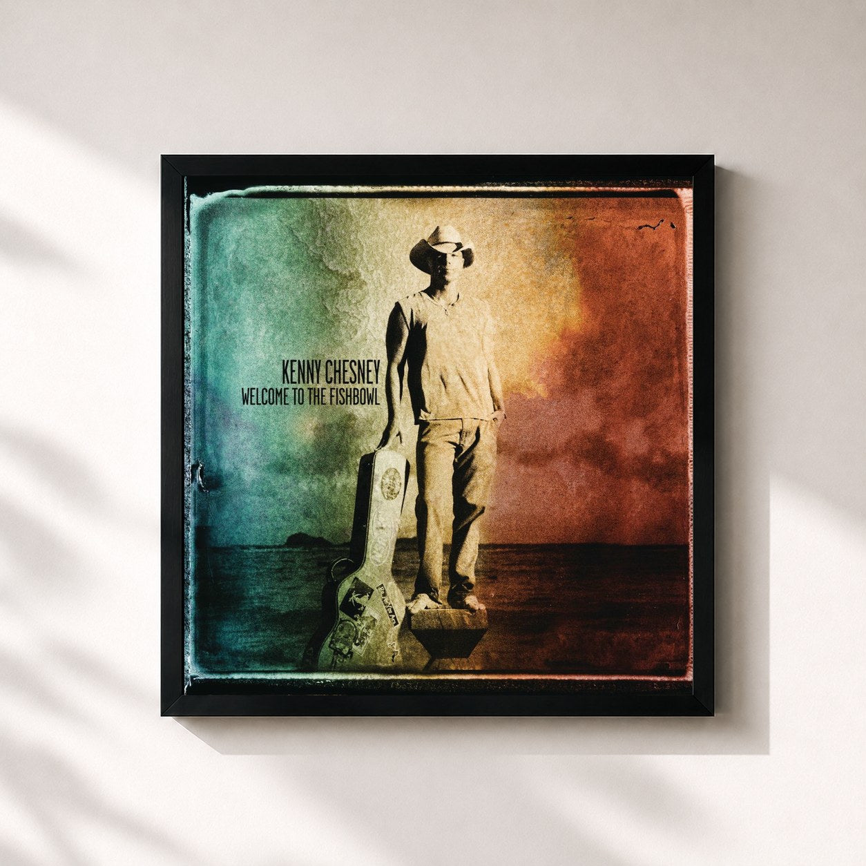 #noir Tableau carré de l'album Welcome To The Fishbowl de Kenny Chesney, cadre noir 32x32 cm