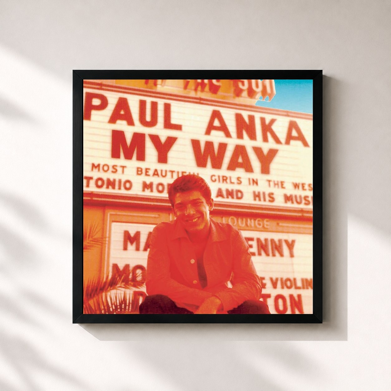 #noir Tableau carré de l'album My Way de Paul Anka, cadre noir 32x32 cm