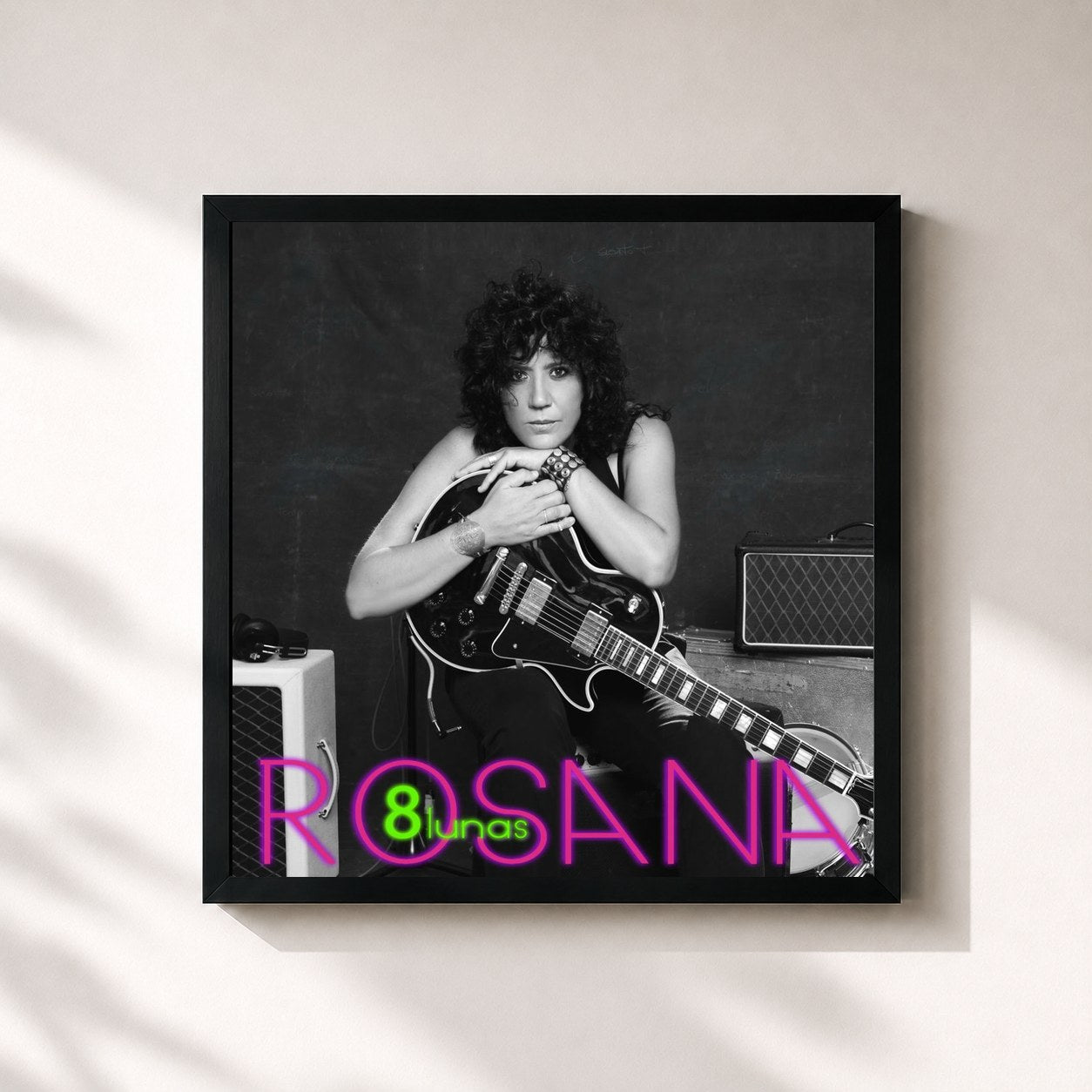 #noir Tableau carré de l'album 8 Lunas de Rosana, cadre noir 32x32 cm