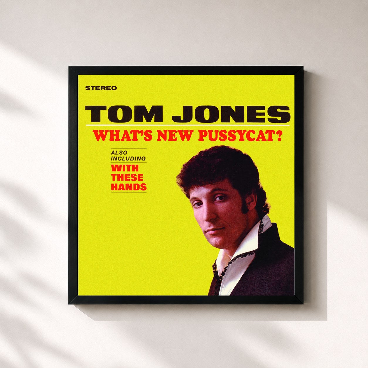 #noir Tableau carré de l'album What's New Pussycat de Tom Jones, cadre noir 32x32 cm