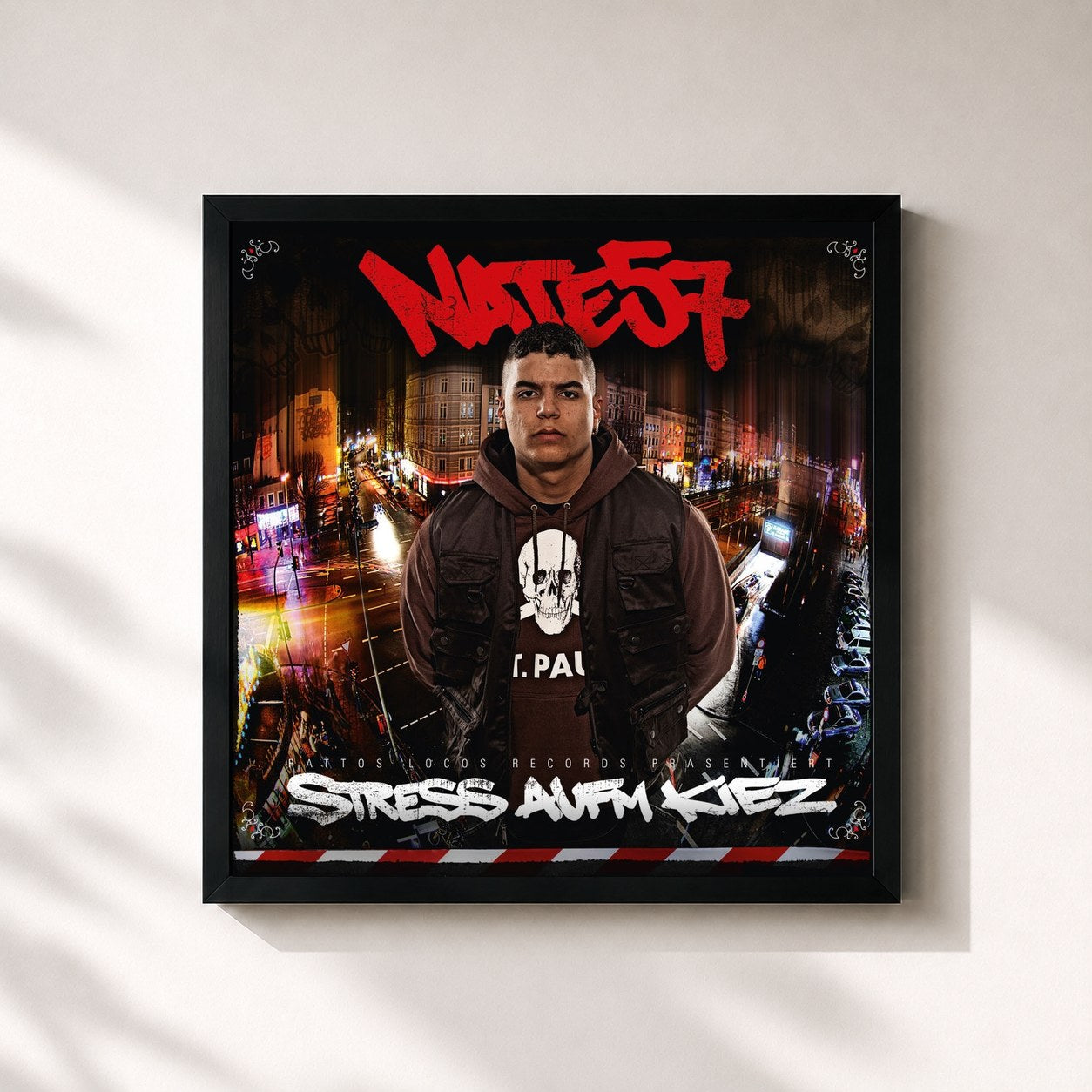 #noir Tableau carré de l'album Stress aufm Kiez de Nate57, cadre noir 32x32 cm