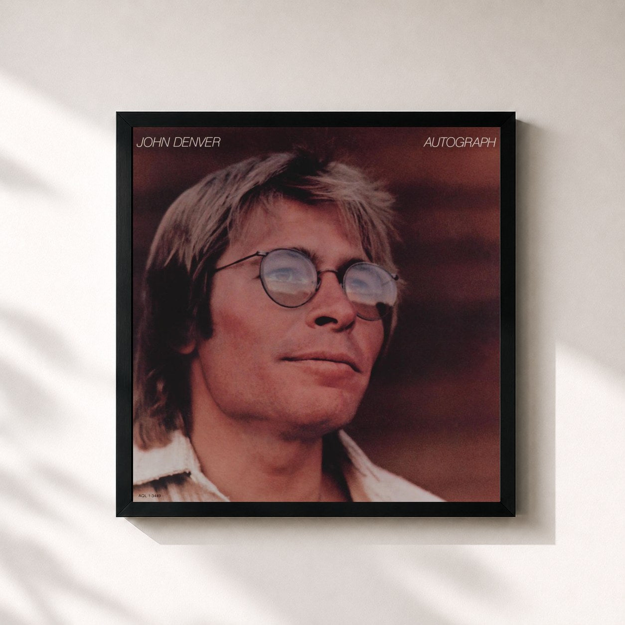 #noir Tableau carré de l'album Autograph de John Denver, cadre noir 32x32 cm