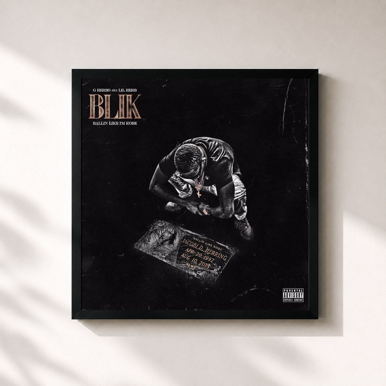 #noir Tableau carré de l'album Ballin Like I'm Kobe de G Herbo, cadre noir 32x32 cm