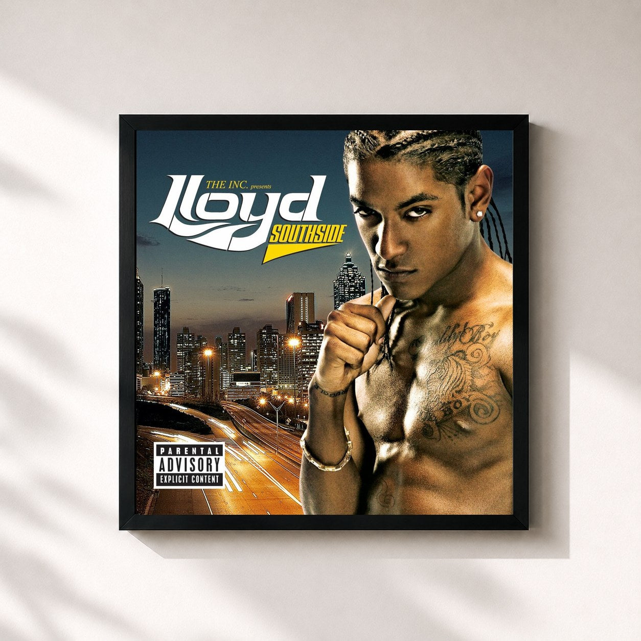 #noir Tableau carré de l'album Southside de Lloyd, cadre noir 32x32 cm