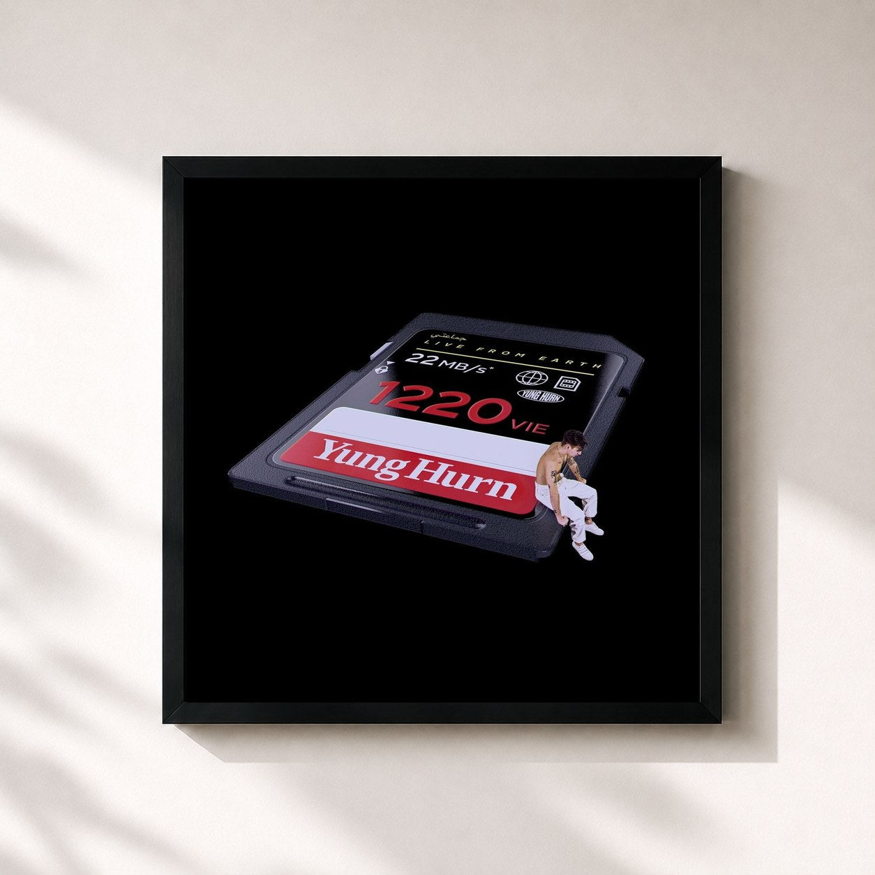 #noir Tableau carré de l'album 1220 de Yung Hurn, cadre noir 32x32 cm