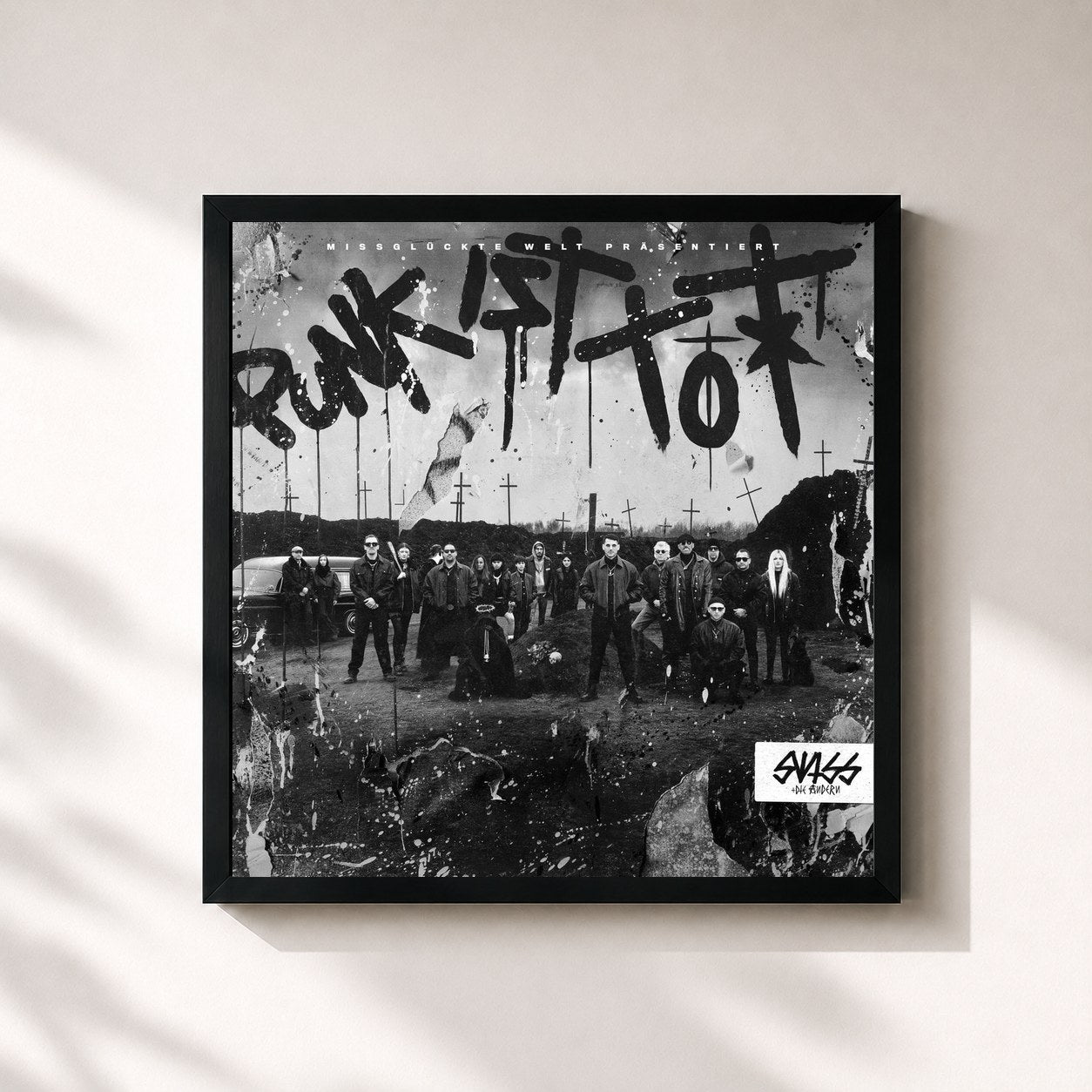 #noir Tableau carré de l'album Punk ist tot de Swiss & Die Andern, cadre noir 32x32 cm