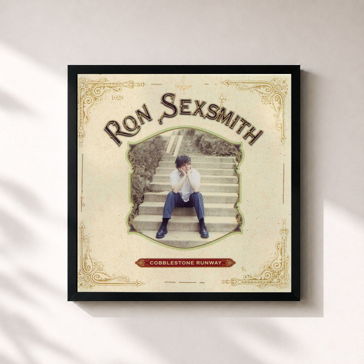 #noir Tableau carré de l'album Cobblestone Runway de Ron Sexsmith, cadre noir 32x32 cm