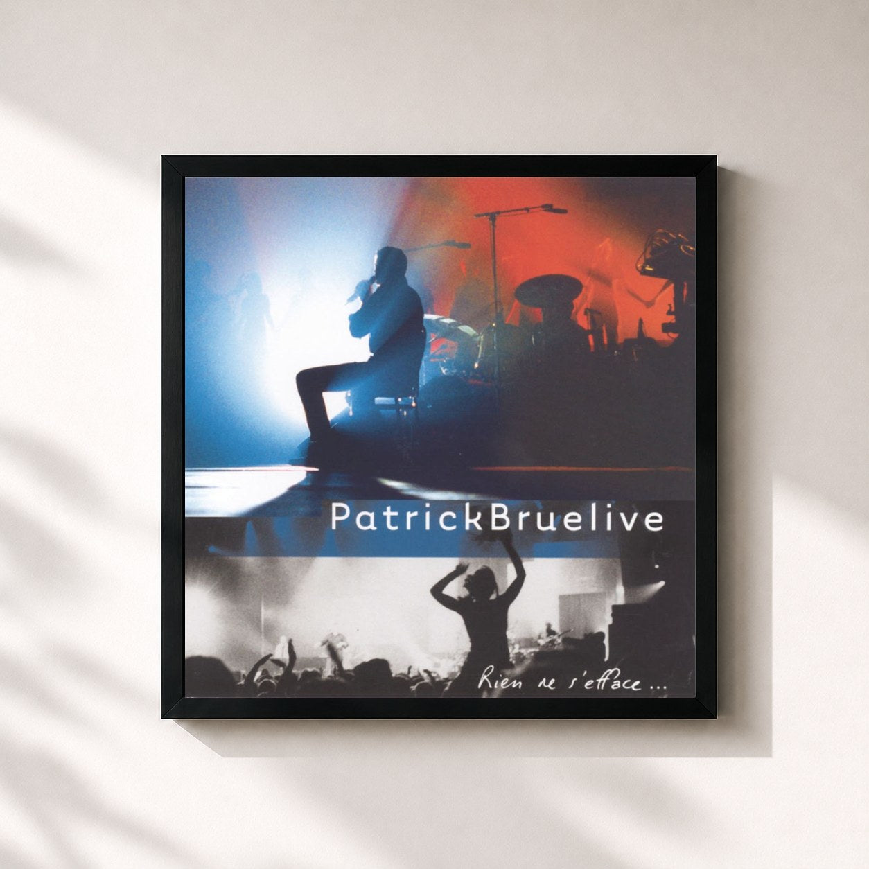 #noir Tableau carré de l'album Rien ne s'efface de Patrick Bruel, cadre noir 32x32 cm