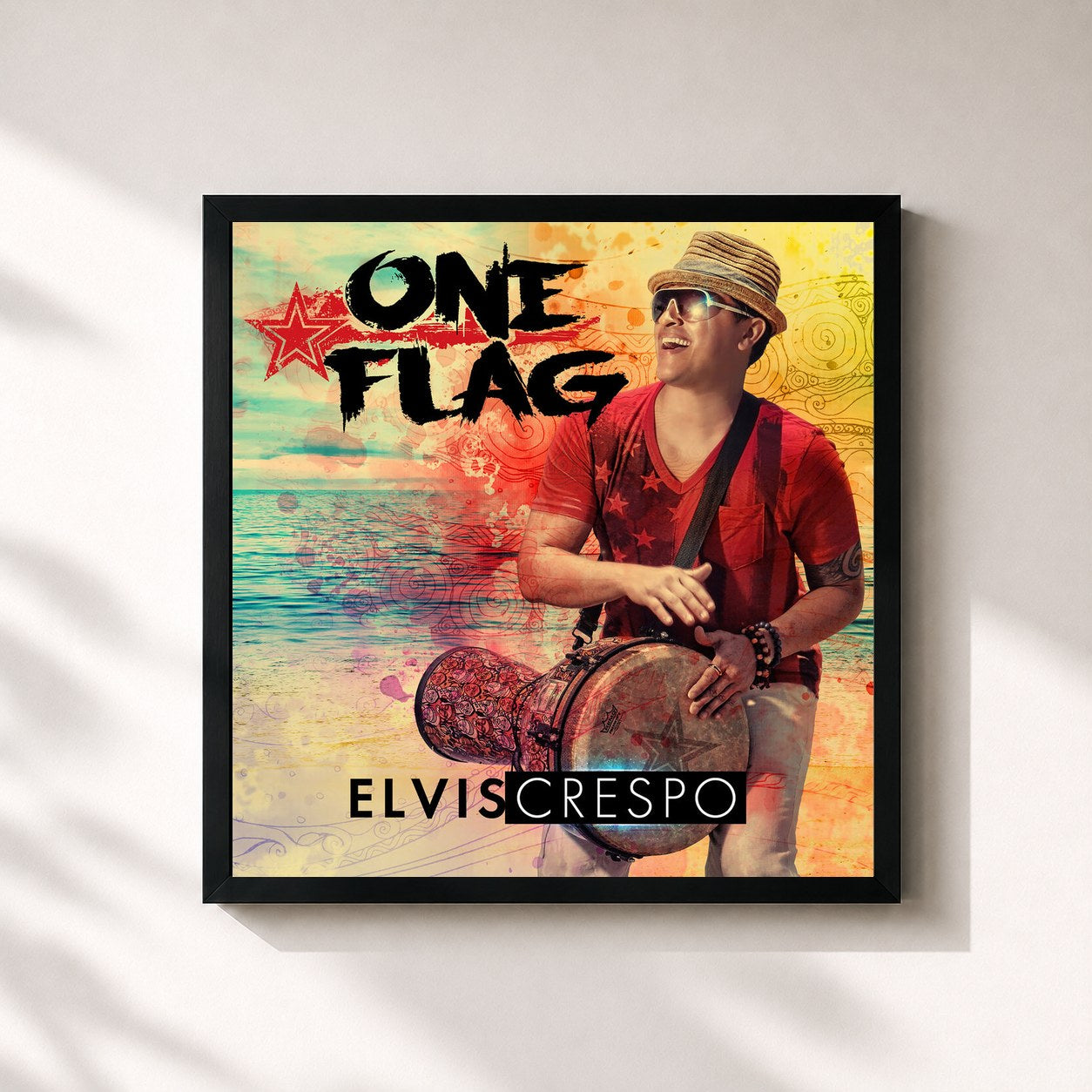 #noir Tableau carré de l'album One Flag de Elvis Crespo, cadre noir 32x32 cm