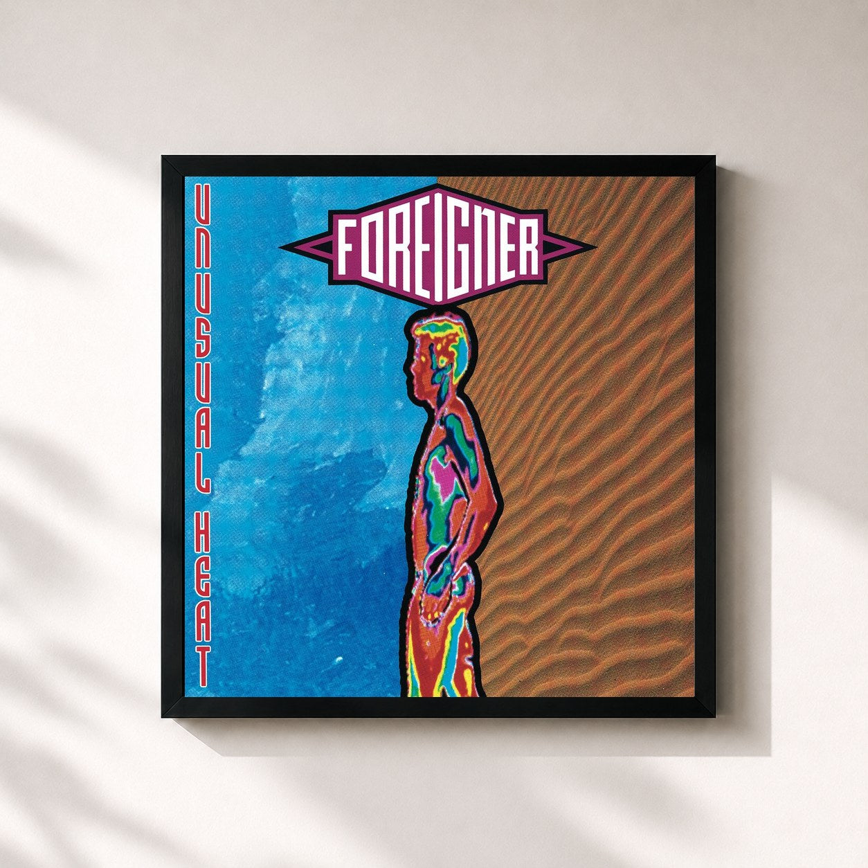 #noir Tableau carré de l'album Unusual Heat de Foreigner, cadre noir 32x32 cm