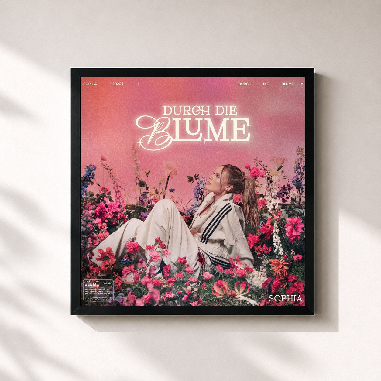 #noir Tableau carré de l'album Durch die Blume de SOPHIA, cadre noir 32x32 cm