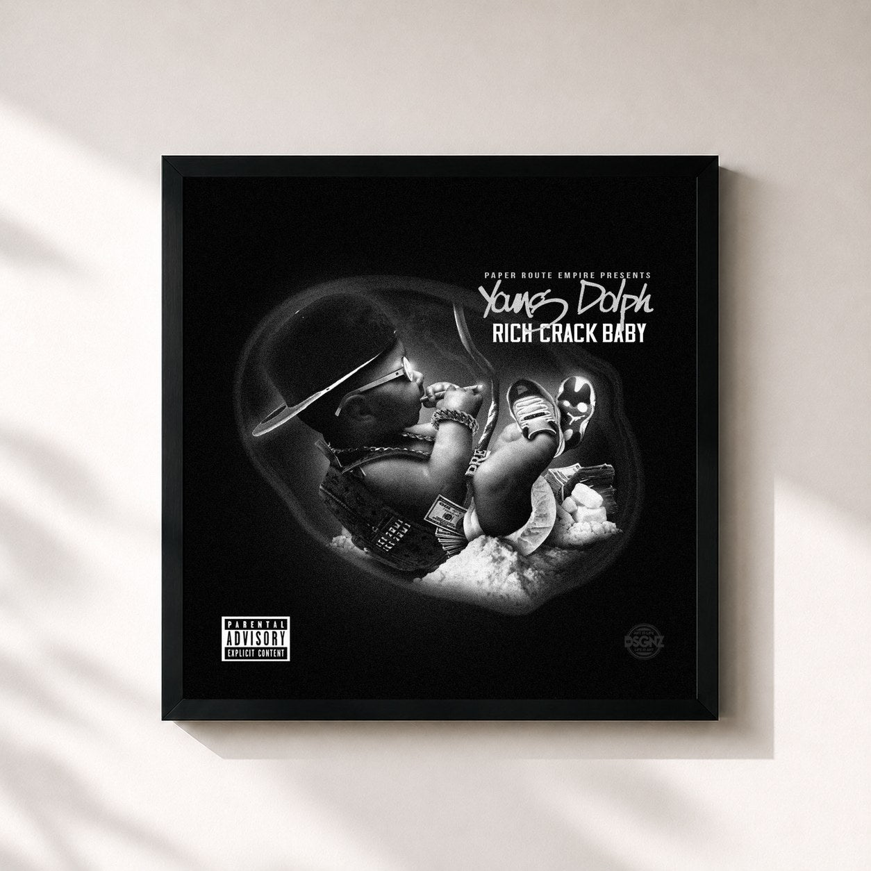 #noir Tableau carré de l'album Rich Crack Baby de Young Dolph, cadre noir 32x32 cm