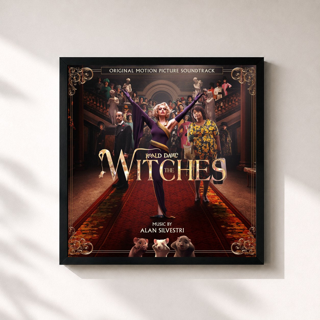 #noir Tableau carré de l'album The Witches (Original Motion Picture Soundtrack) de Alan Silvestri, cadre noir 32x32 cm