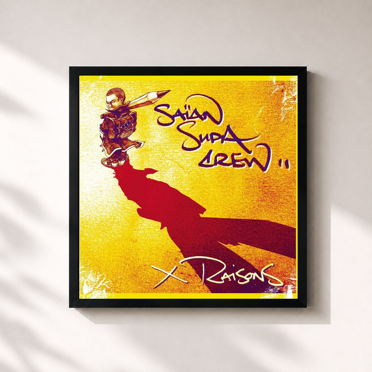 #noir Tableau carré de l'album x raisons de Saïan Supa Crew, cadre noir 32x32 cm