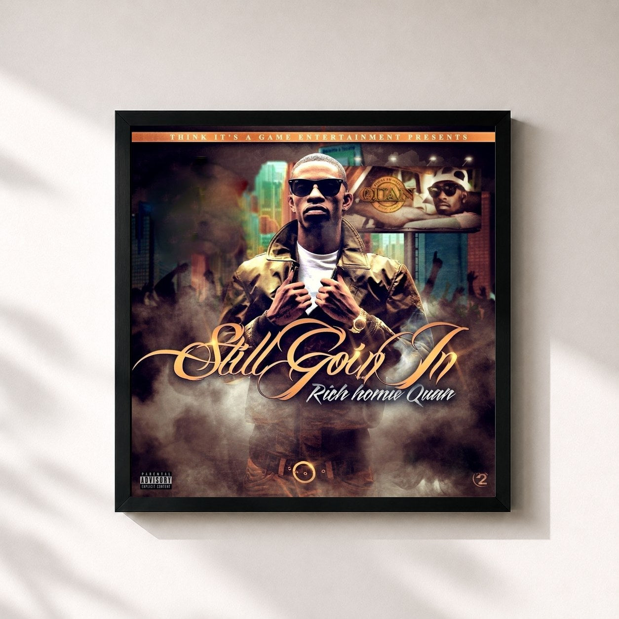 #noir Tableau carré de l'album Still Goin In de Rich Homie Quan, cadre noir 32x32 cm