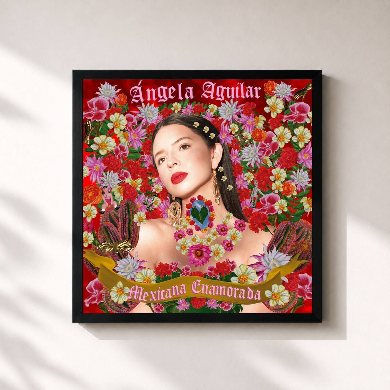 #noir Tableau carré de l'album Mexicana Enamorada de Angela Aguilar, cadre noir 32x32 cm