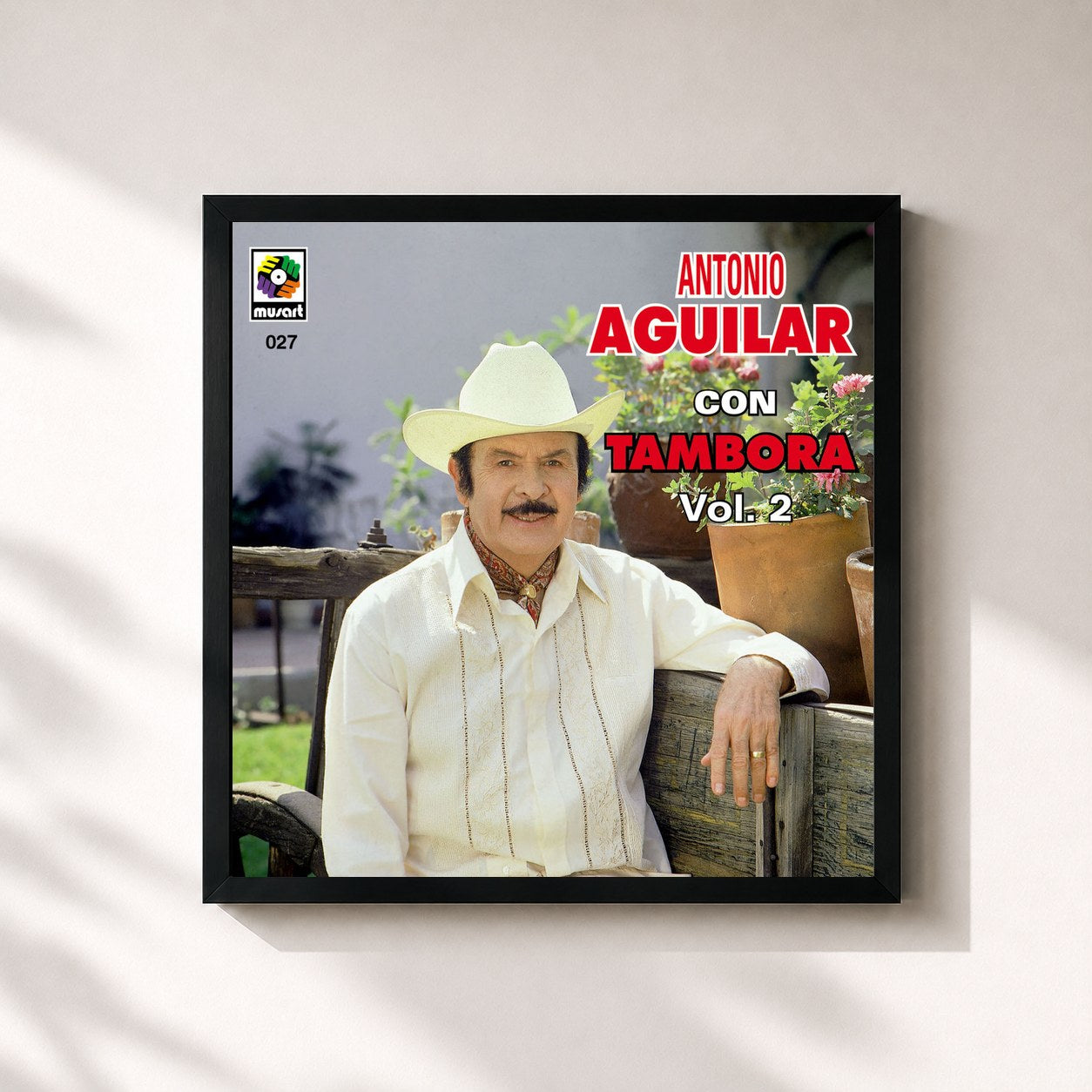 #noir Tableau carré de l'album Antonio Aguilar Con Tambora, Vol. 2 de Antonio Aguilar, cadre noir 32x32 cm