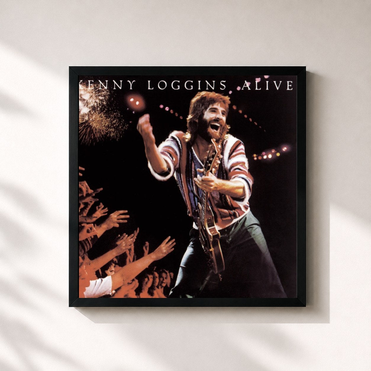 #noir Tableau carré de l'album Alive de Kenny Loggins, cadre noir 32x32 cm