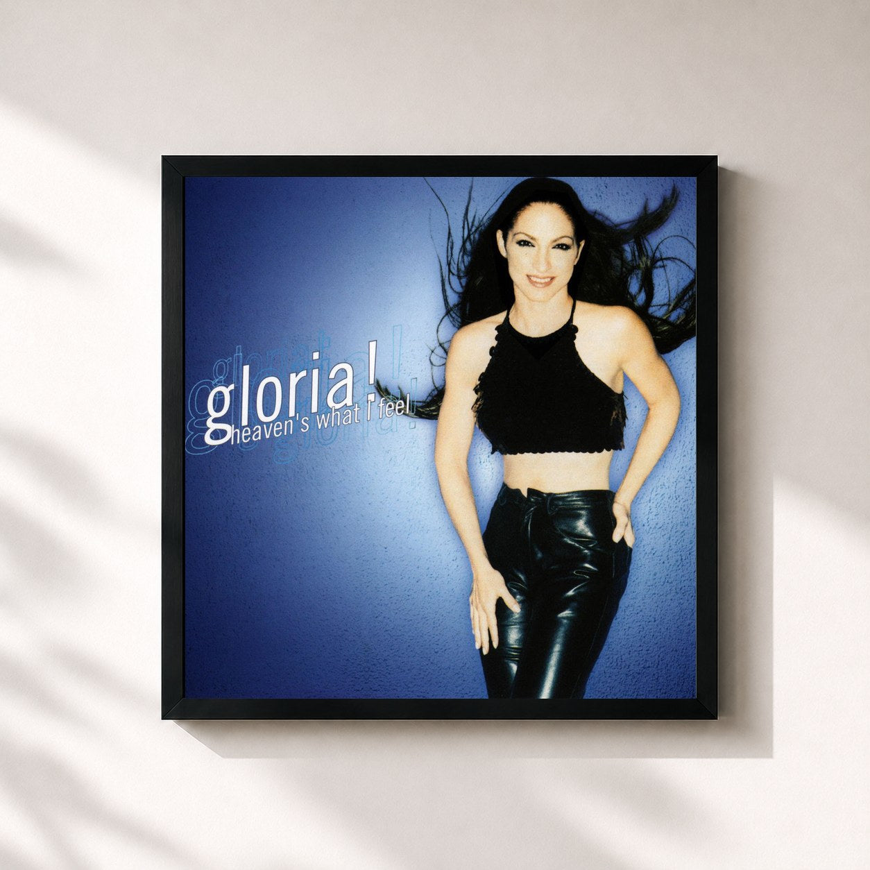 #noir Tableau carré de l'album Heaven's What I Feel de Gloria Estefan, cadre noir 32x32 cm