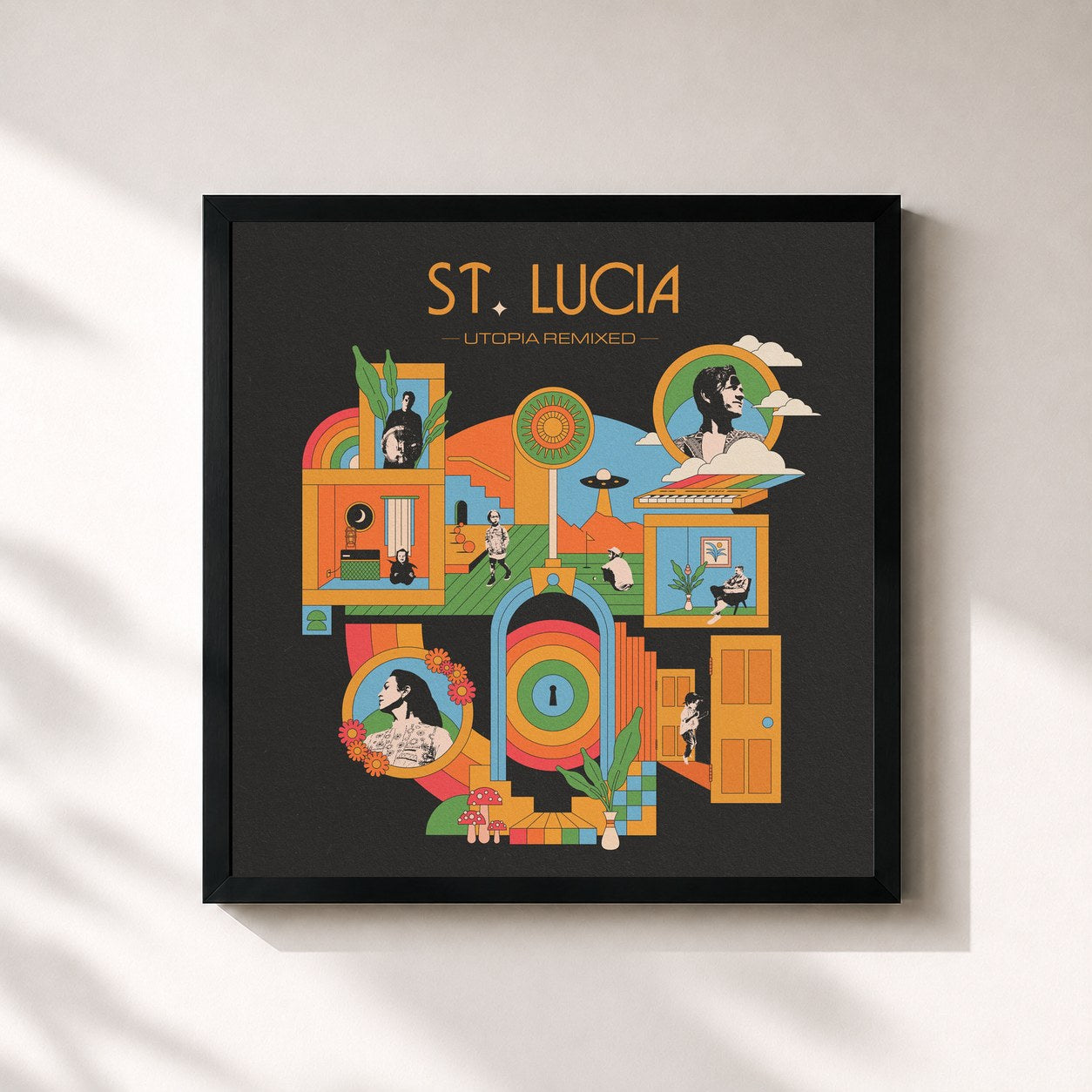 #noir Tableau carré de l'album Utopia Remixed de St. Lucia, cadre noir 32x32 cm