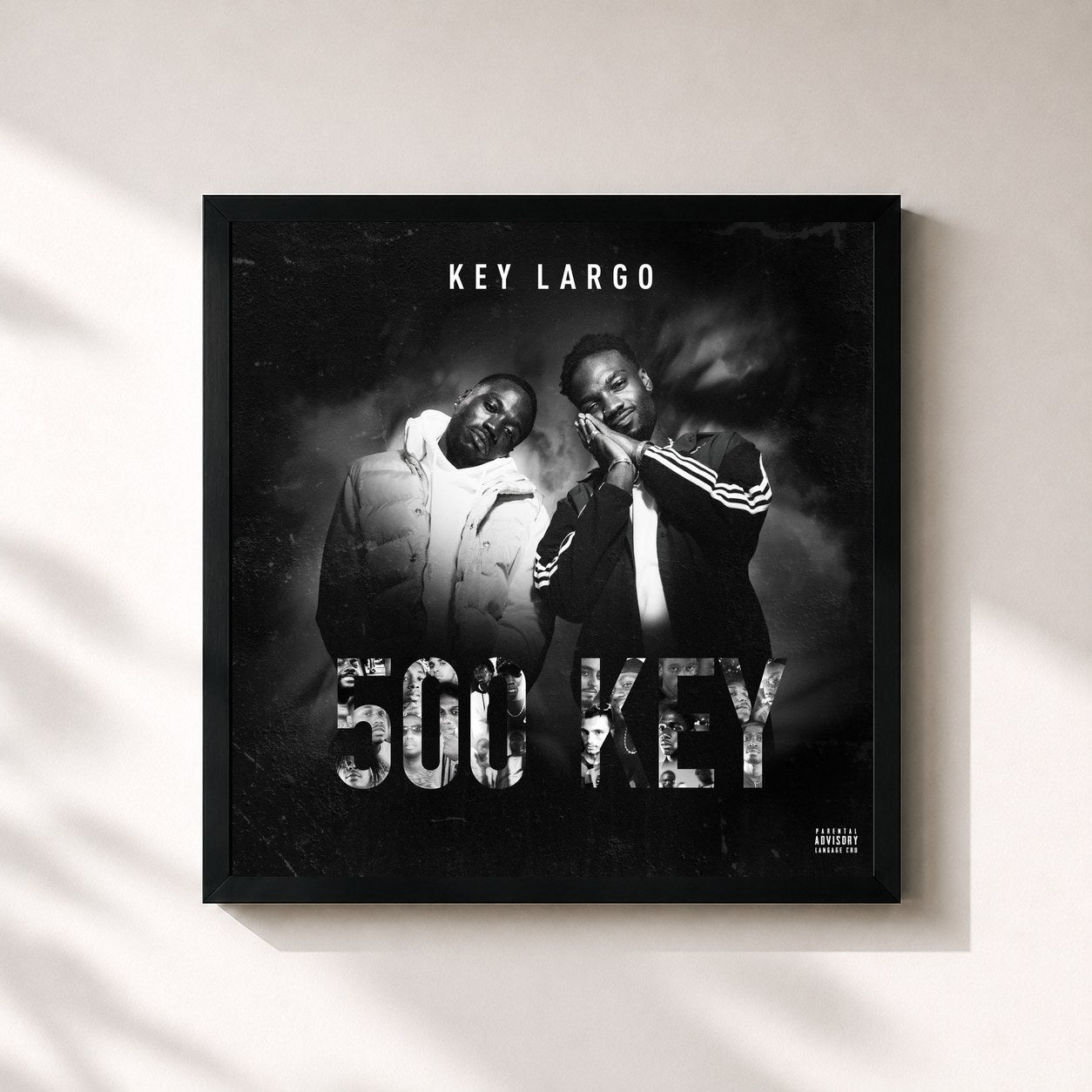 #noir Tableau carré de l'album 500 Key de Key Largo, cadre noir 32x32 cm
