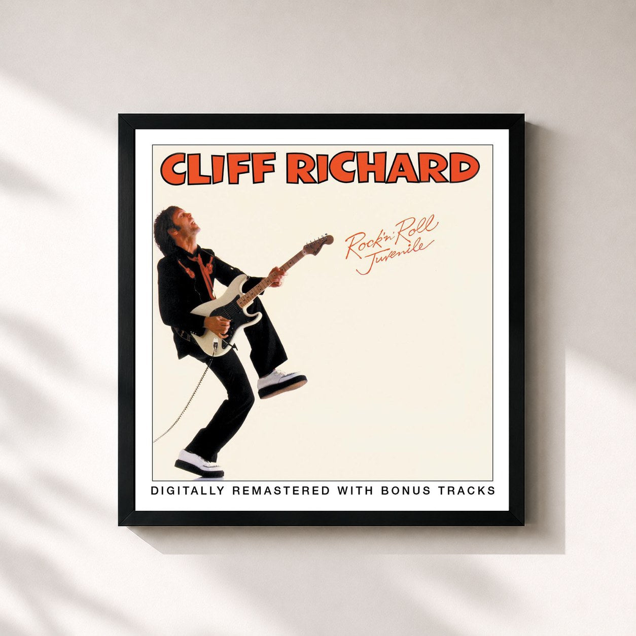 #noir Tableau carré de l'album Rock 'n' Roll Juvenile de Cliff Richard, cadre noir 32x32 cm