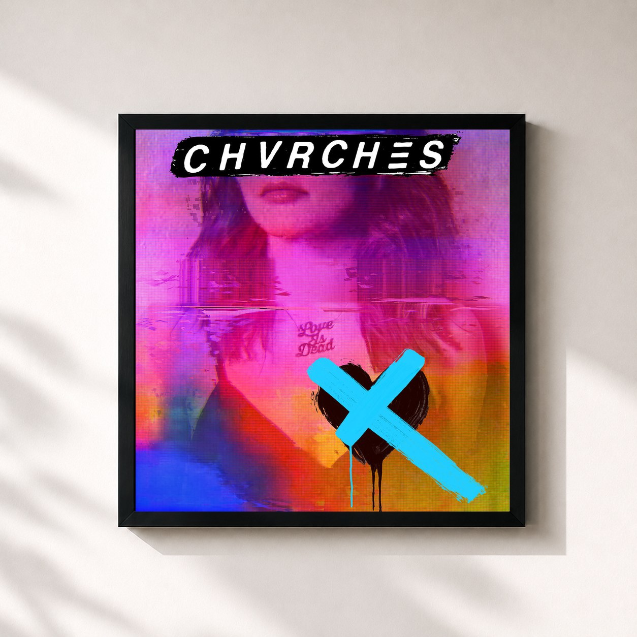 #noir Tableau carré de l'album Love Is Dead de CHVRCHES, cadre noir 32x32 cm