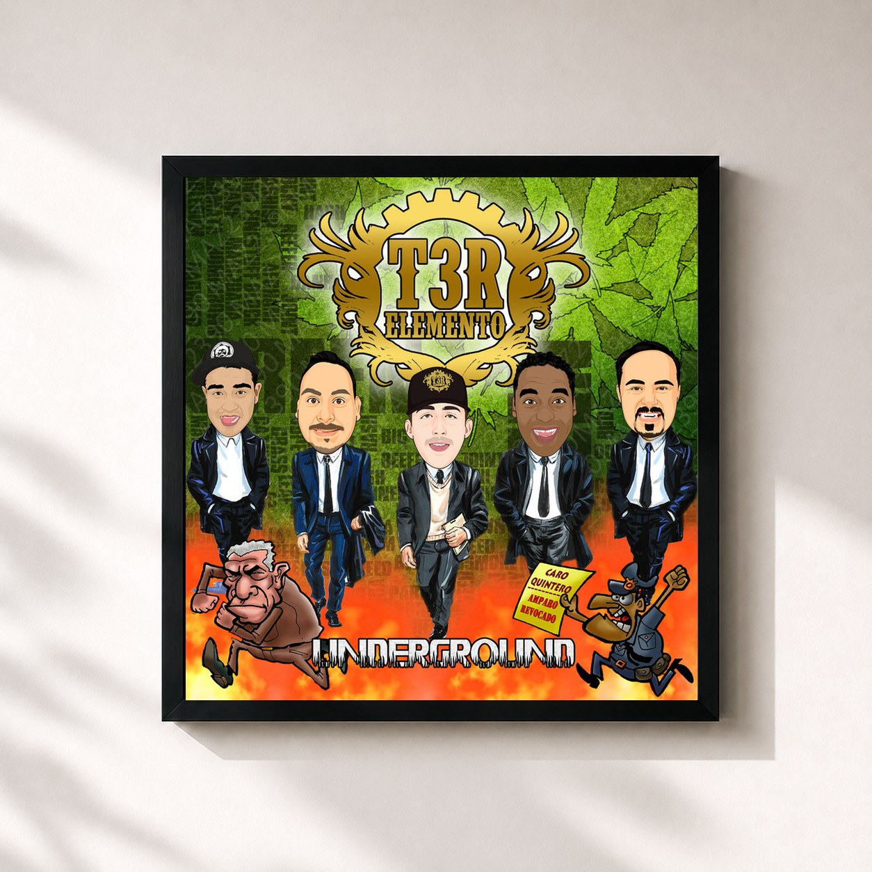 #noir Tableau carré de l'album Underground de T3r Elemento, cadre noir 32x32 cm