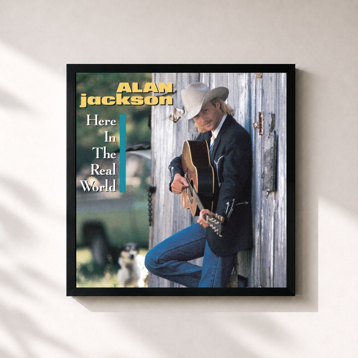 #noir Tableau carré de l'album Here In The Real World de Alan Jackson, cadre noir 32x32 cm