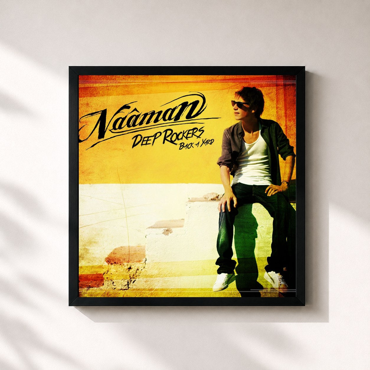 #noir Tableau carré de l'album Deep Rockers de Naâman, cadre noir 32x32 cm