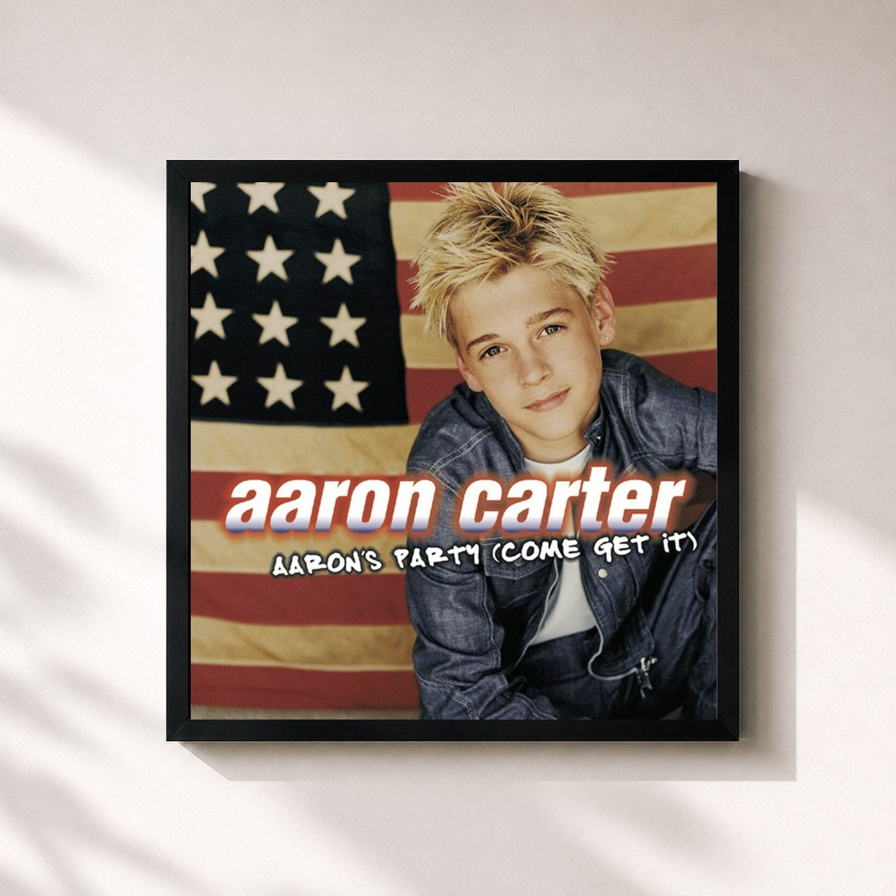 #noir Tableau carré de l'album Aaron's Party (Come Get It) de Aaron Carter, cadre noir 32x32 cm