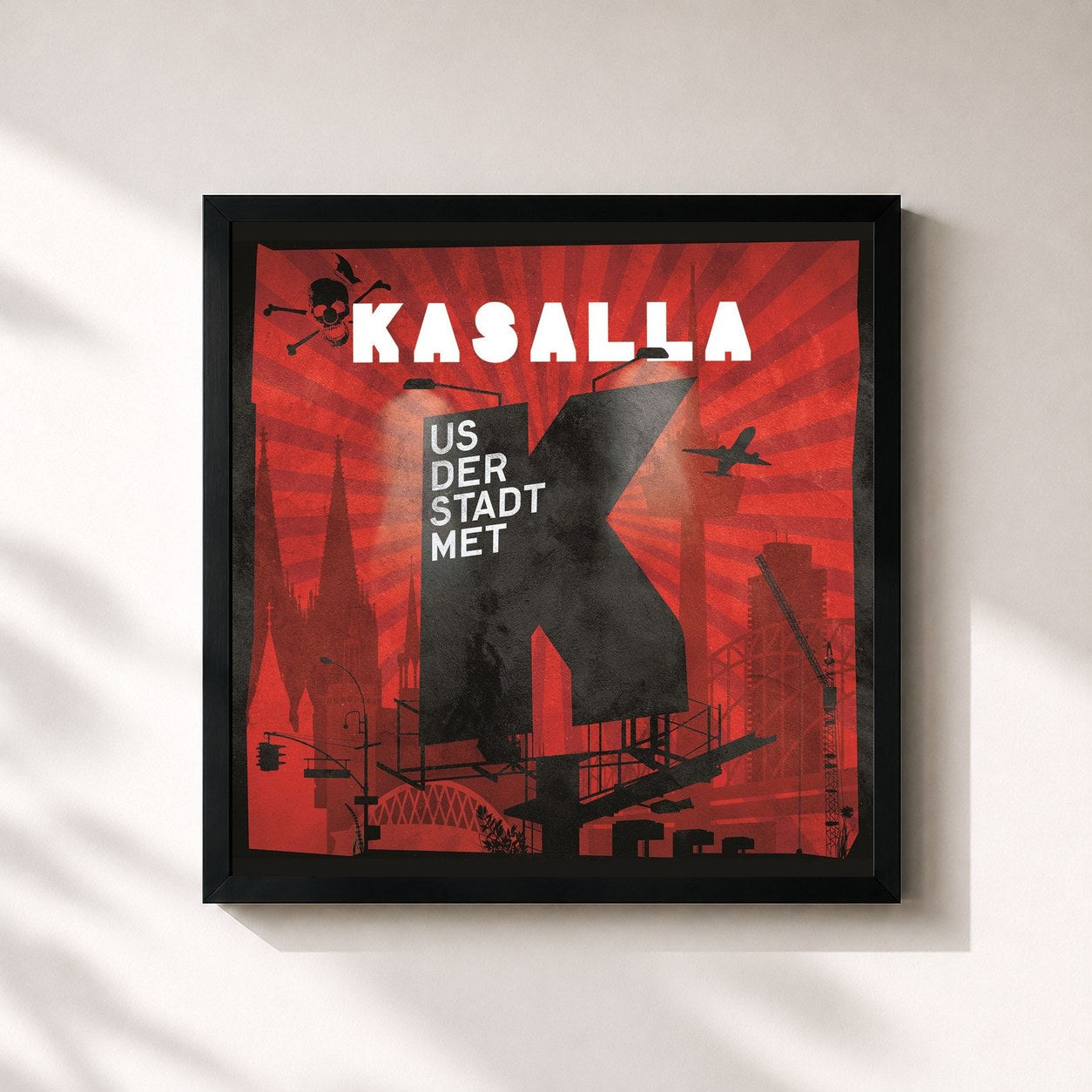 #noir Tableau carré de l'album Us der Stadt met K de Kasalla, cadre noir 32x32 cm